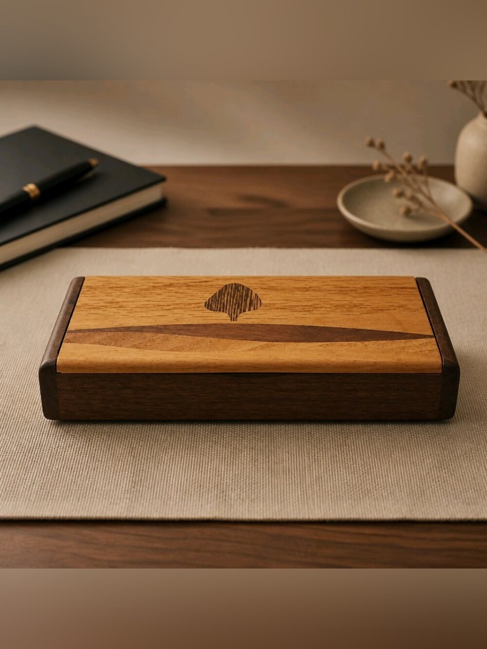 Handmade DOMI Wooden Keepsake Box in Natural Brown and Tan Oak Wood
